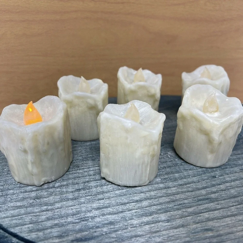 LED Timer Drip Votive Ivory Candles Set of 6  ~ Primitive Rustic Farmhouse Decor
